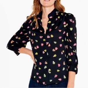 NIC+ZOE BLACK PARTY PEARS BLOUSE WITH COLORFUL PEAR PRINT WOMENS SZ LARGE